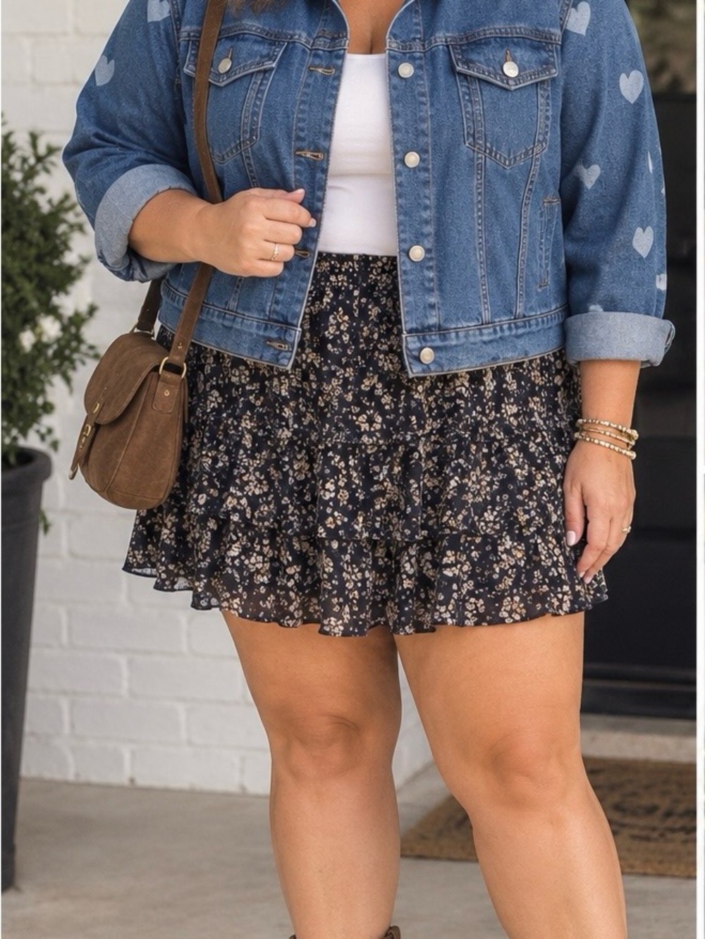 Blue Heart-Print Denim Jacket for Women